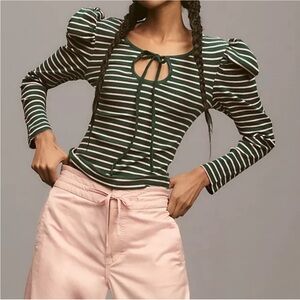 Anthro Puff Sleeve Striped Tee